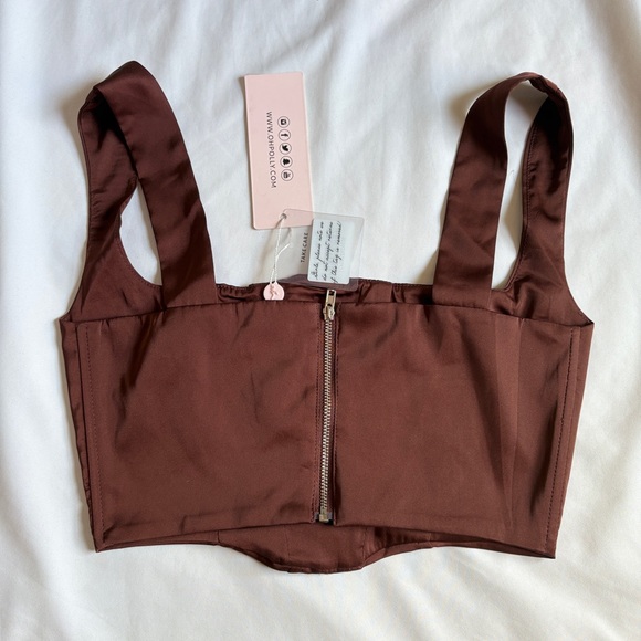 NWT Oh Polly Brown Crop Top - Picture 2 of 4